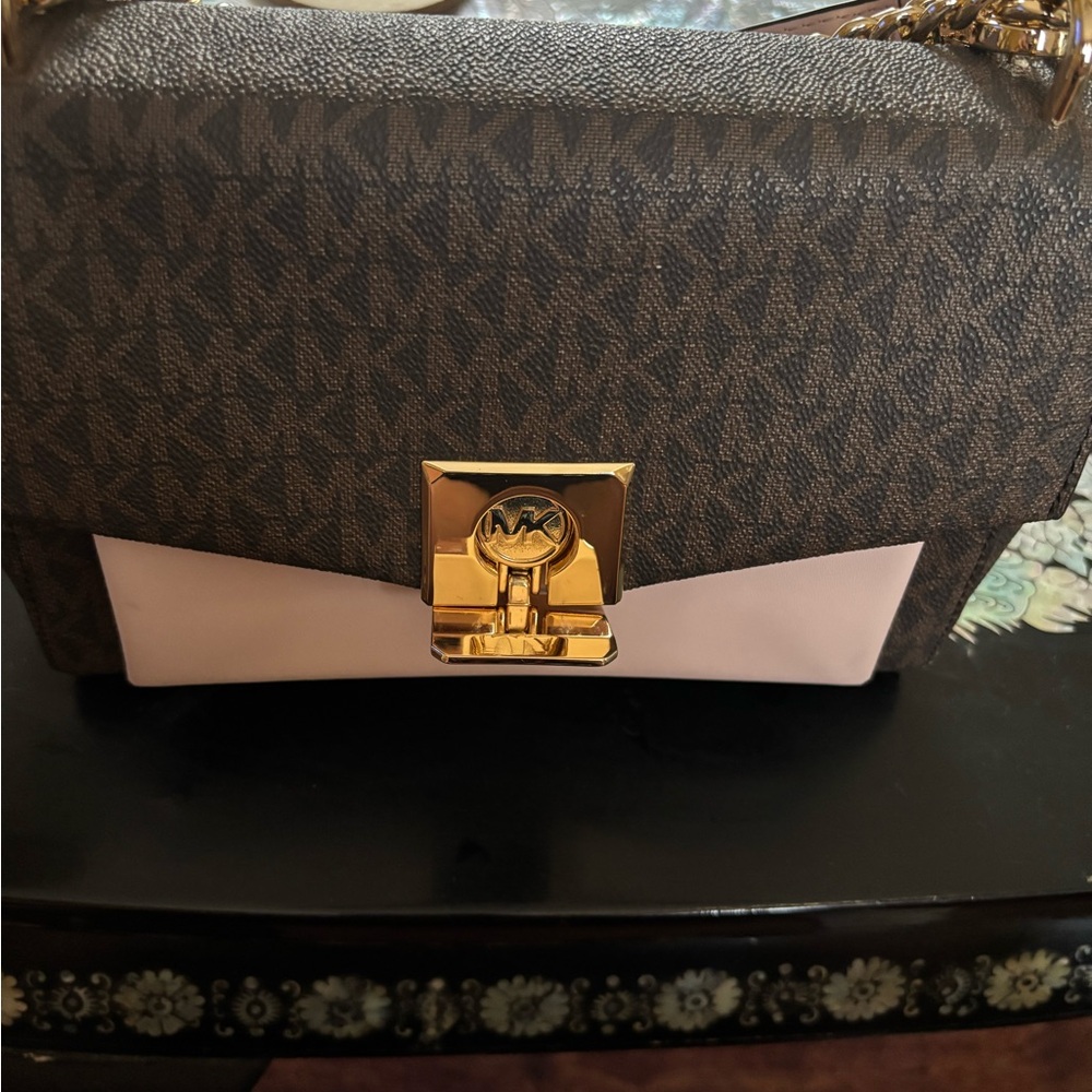Michael Kors Pink and Brown Bag with Gold Accents